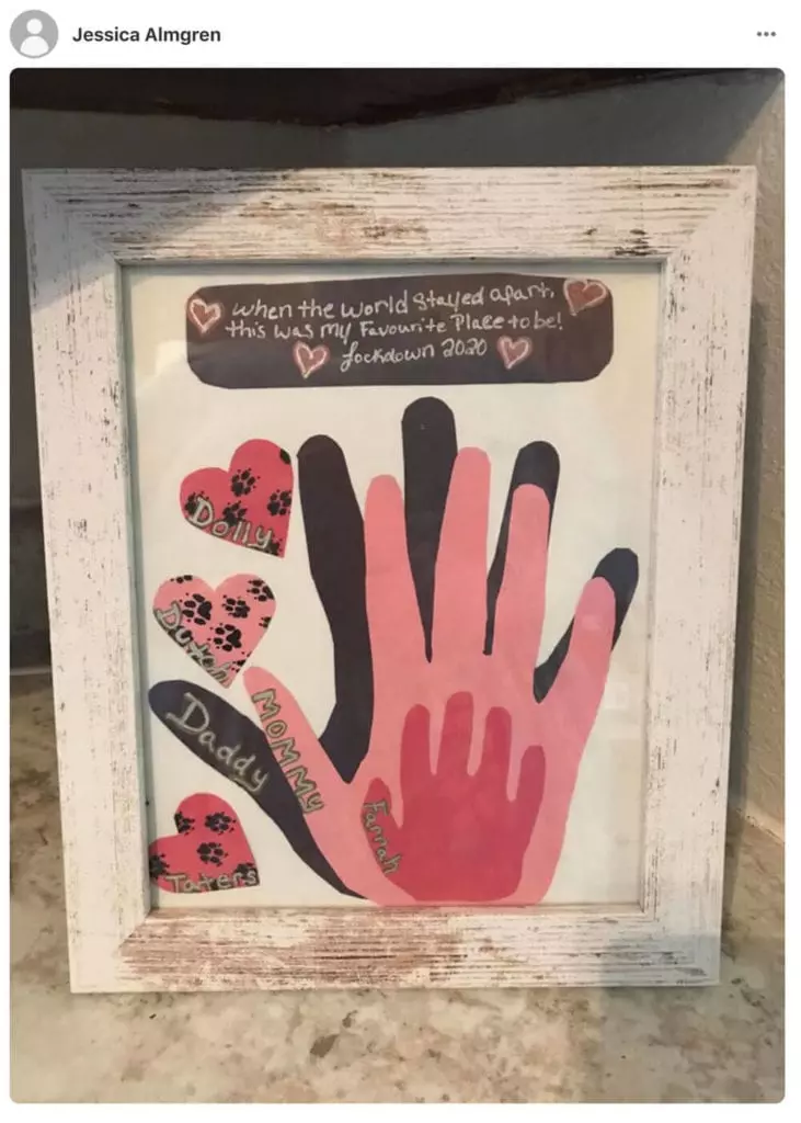 Example of framed Lockdown 2020 family handprint art. #handprints #lockdown #family #covidart #keepsake