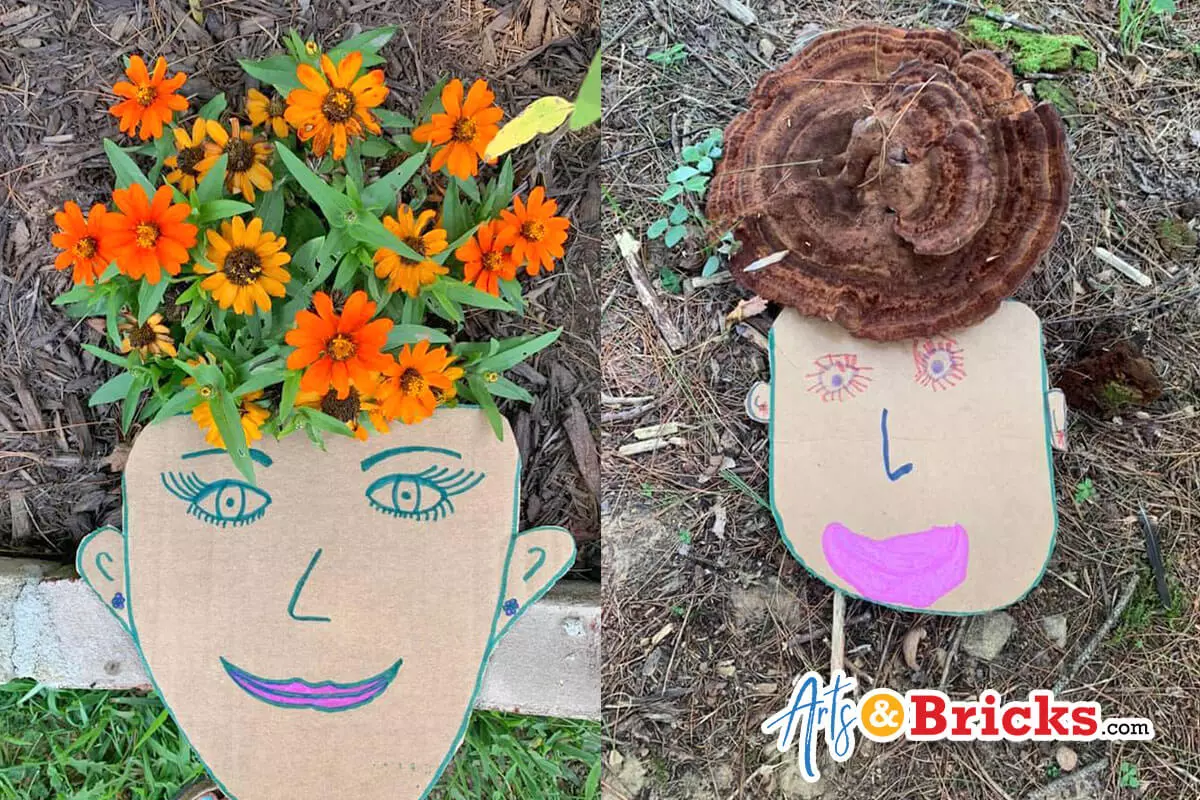 Cardboard Faces with Nature Hair