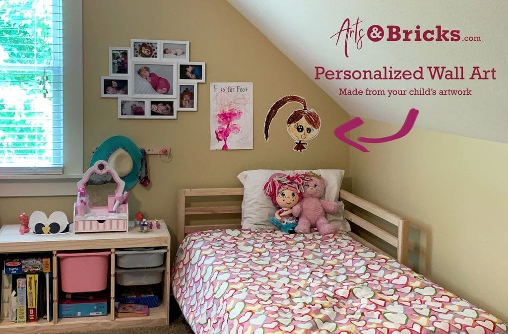 Decorate your child's room with a personalized kid-drawn portrait. We make custom wall vinyl and stickers created from artwork and brick-built creations.