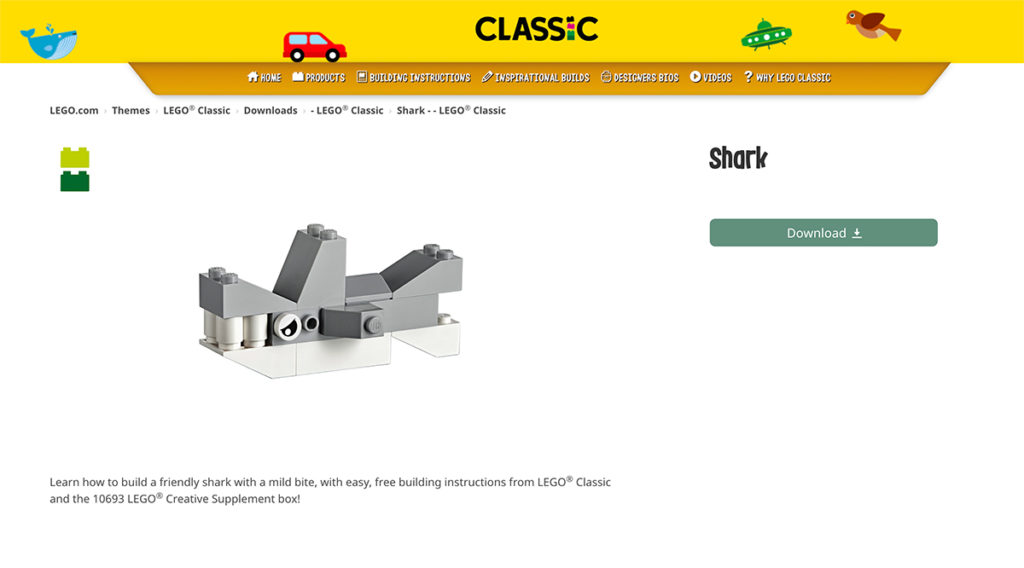 Lego Shark made from Classic Lego Kit