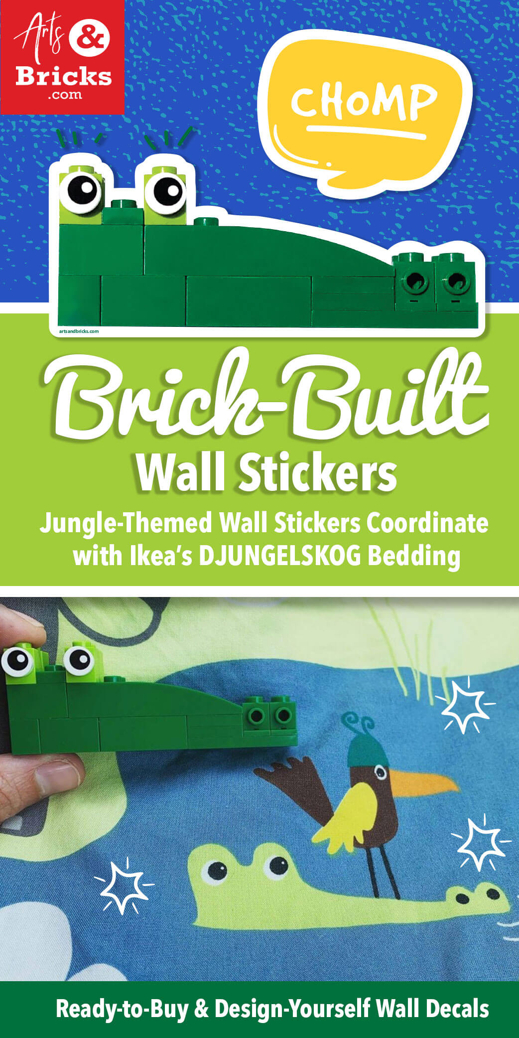 Brick-Built Wall Stickers that match Ikea Djungelskog Bedding Jungle