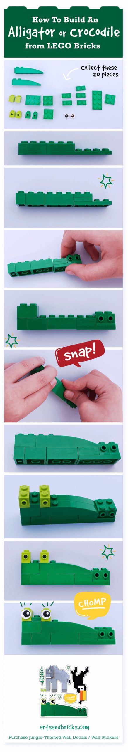 How to build an alligator or crocodile from Lego bricks, building instructions