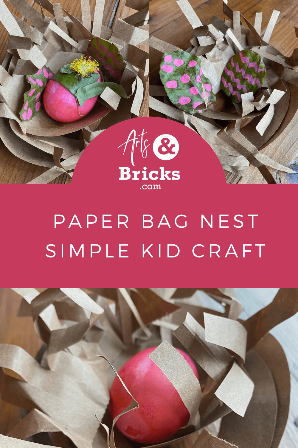 Learn to make a simple DIY child-friendly paper bag nest, perfect for displaying a blown out Easter Egg, too!