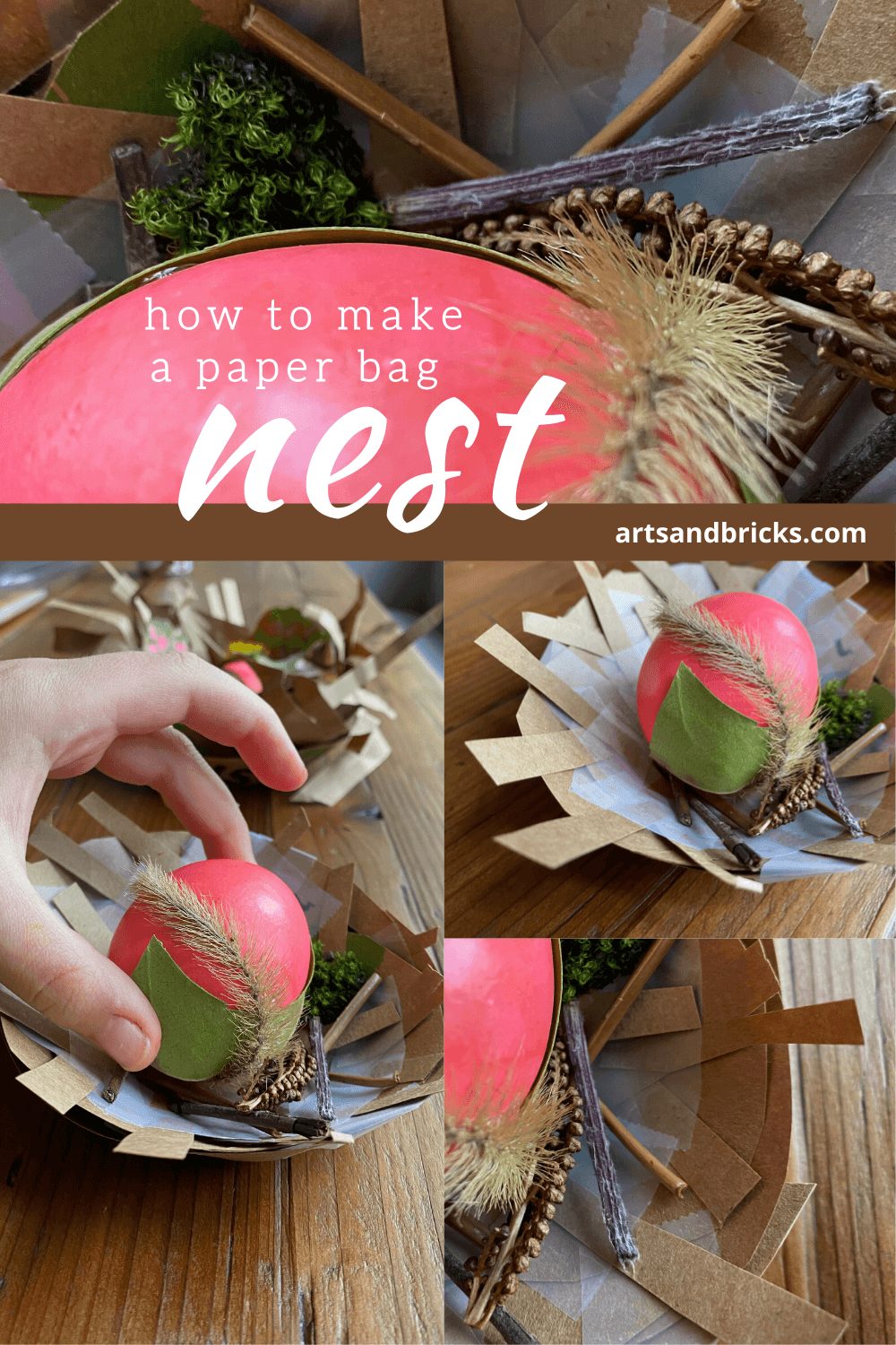 Learn how to make a simple DIY child-friendly paper bag nest, perfect for displaying a blown out Easter Egg, too!
