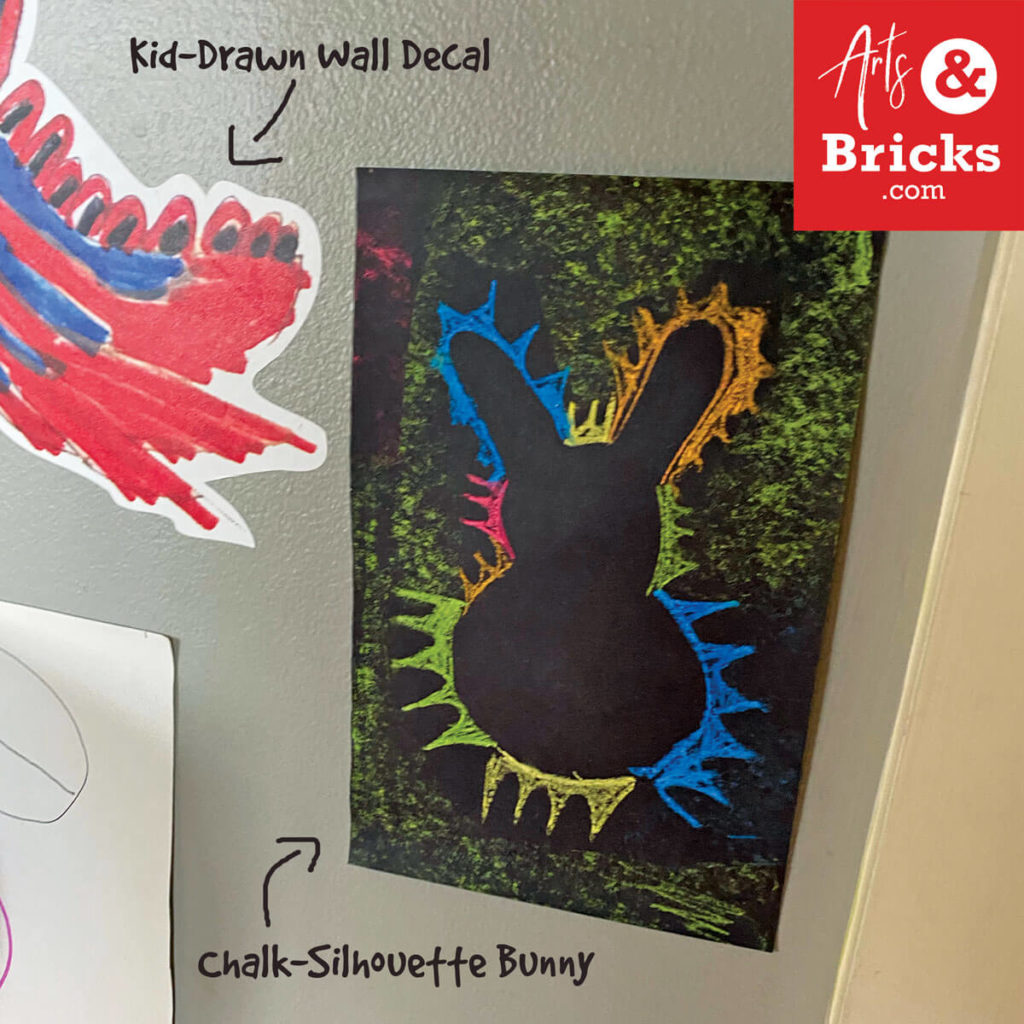 Kid-Drawn Wall Decal on display with Chalk Silhouette Bunny