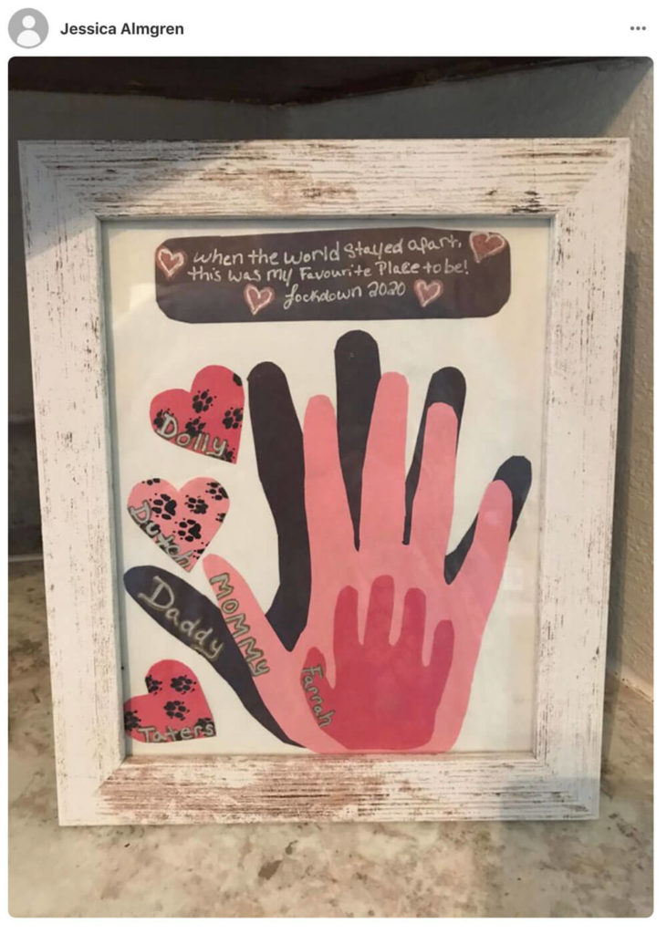 Example of framed Lockdown 2020 family handprint art. #handprints #lockdown #family #covidart #keepsake