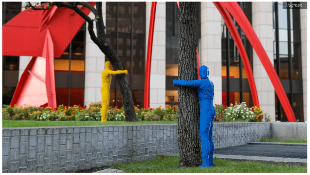 In 2022, Sawaya's outdoor art installation of 'Hugman' LEGO brick sculptures are on tour.