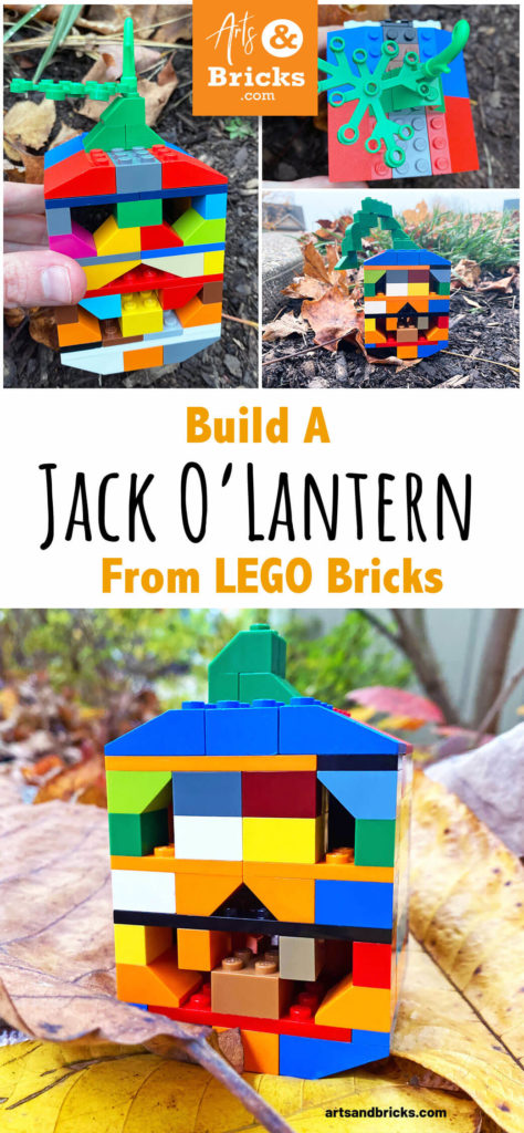 Colorful Lego Brick Pumpkin ---
- This year, bring on the Halloween joy (and avoid the traditional pumpkin carving mess) by building a colorful little Lego Pumpkin Jack O' Lantern.