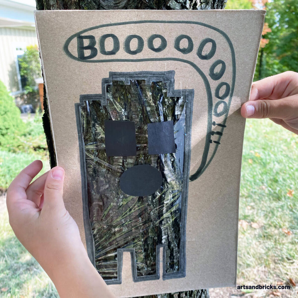 Explore your surroundings -- like a tree trunk -- with this Ghost Peek-A-Boo Cardboard Craft! Use cardboard (we used a cereal box panel) to create a ghost. Ours is a LEGO brick ghost!!! Add plastic wrap over the body and tape on a spooky face. Don't forget to add a BOO! Next is the fun part, start framing textures and colors - both indoors and outdoors. Don't forget to take pictures! Have fun!
#lego #craft #google #cardboard #forkids #easy #recycled #naturecrafts