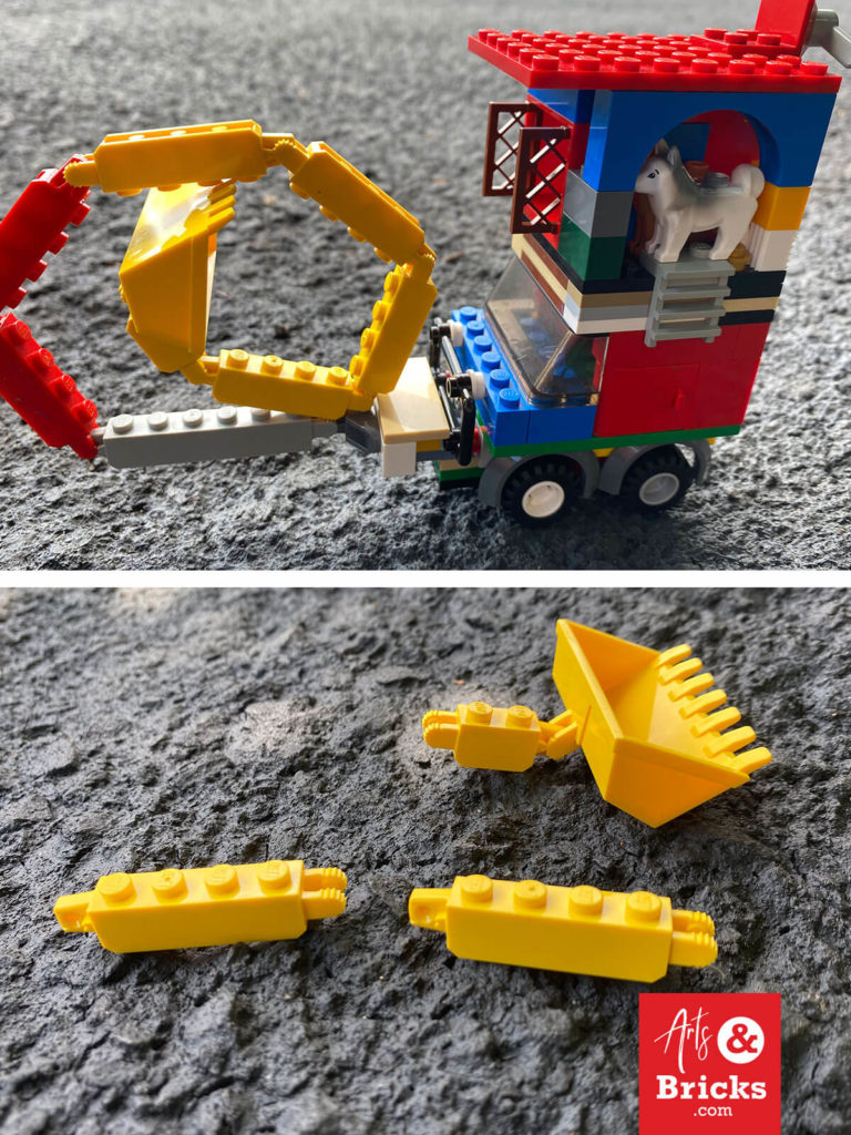 Introducing the Dig-O-Matic. This feat of eight-year-old engineering is most notable for its rollable hinged digger bucket! Its playful functionality is created by connecting eight hinged Lego bricks to the bucket. See more images and our favorite additions on our blog.