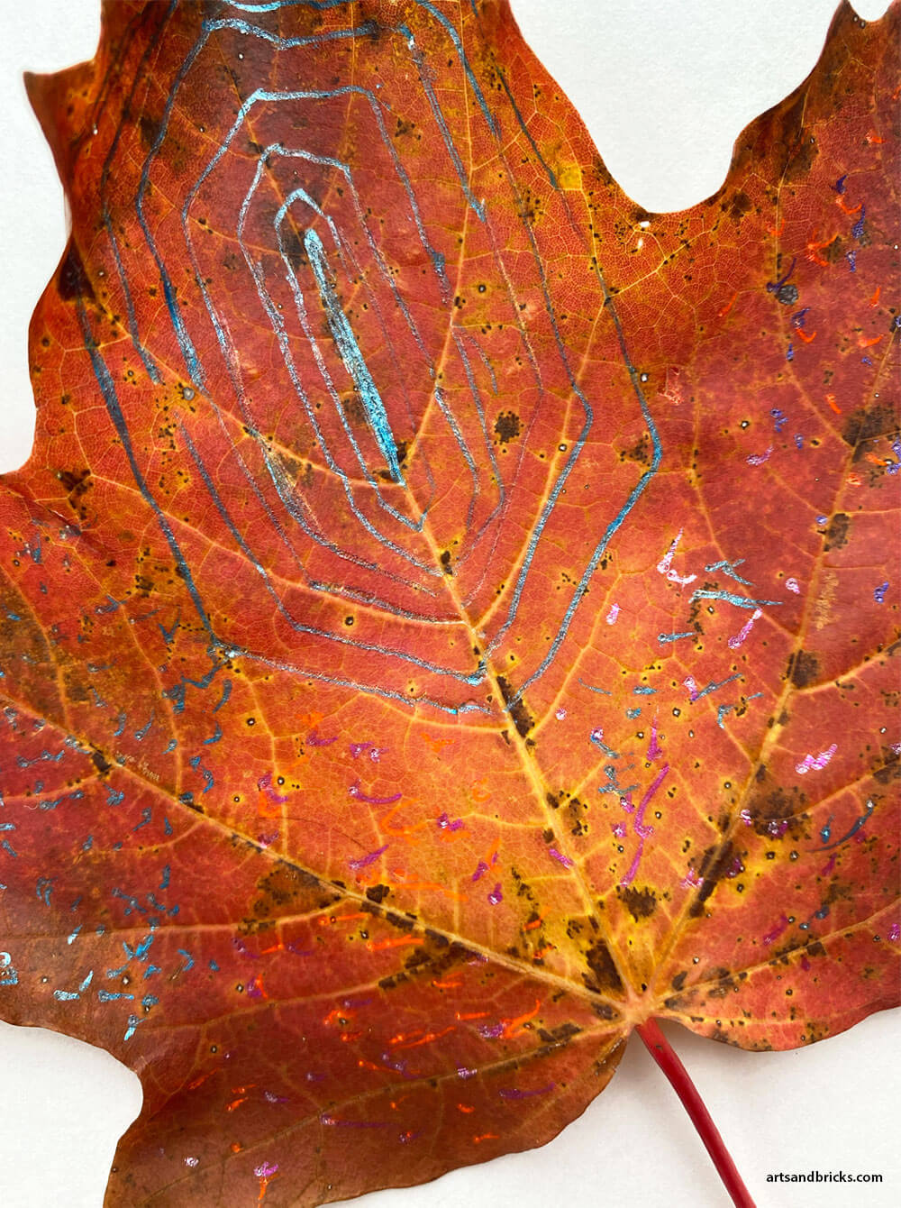 Create exquisite patterned and decorated fall leaves by doodling with gel pens. It's hours of relaxing, creative fun! No setup required - just leaves, gel pens and perhaps some good music. It's an autumn craft that both you and your kids will love! #fall #leaves #kidscraft #autumn #halloween #crafts #artsandcrafts