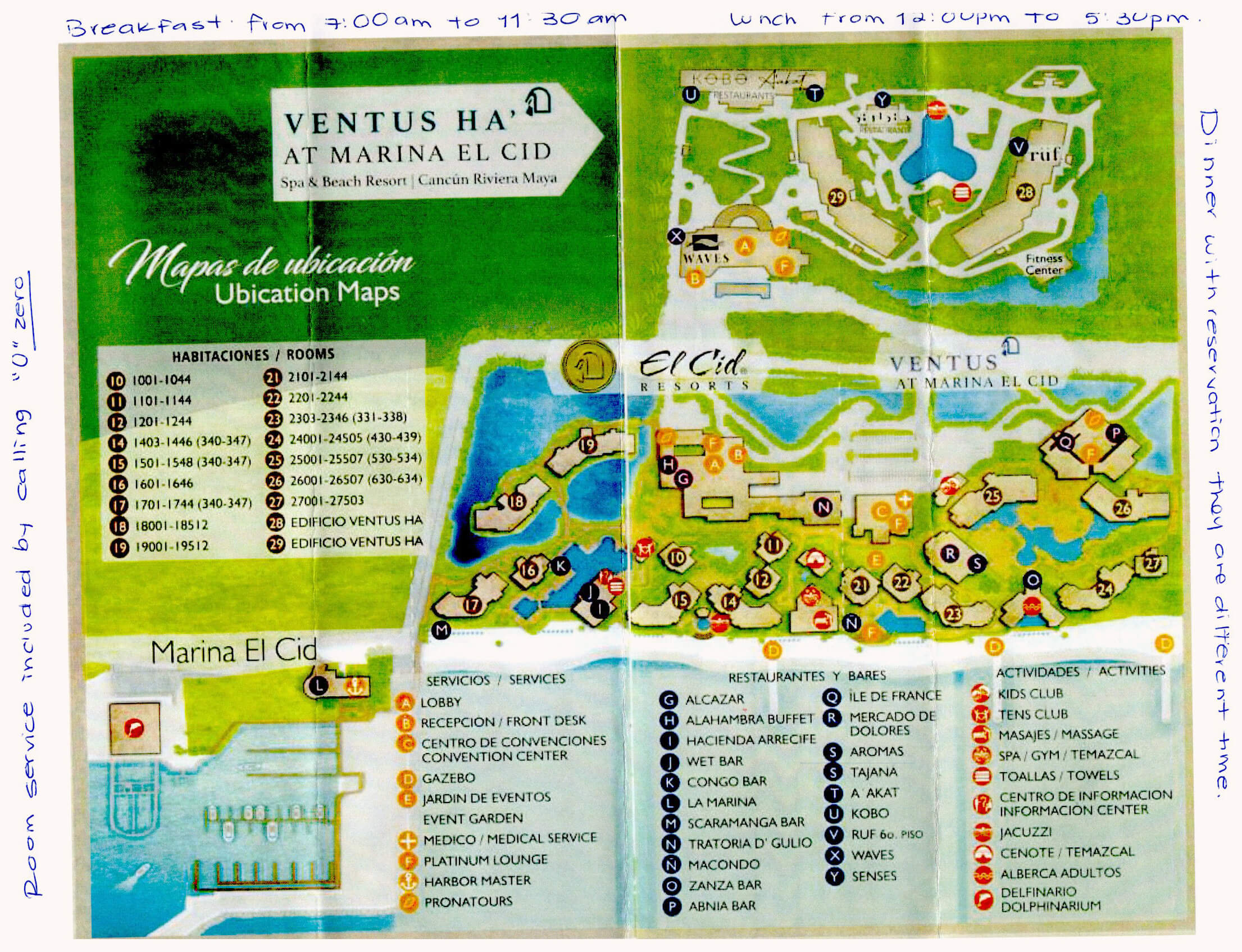 Resort Map of El Cid Cancun Riviera Maya. It takes a while to learn the layout of this sizeable multiple-hotel resort. 