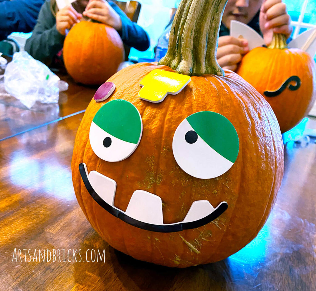 Pumpkin decorating has changed quite a bit since I was a kid in the 80s and 90s; now, there are ideas and kits galore, printable patterns for carving, and so much more. It can be a bit overwhelming. Thick foam stickers are an easy, cute way to decorate pumpkins with kids.