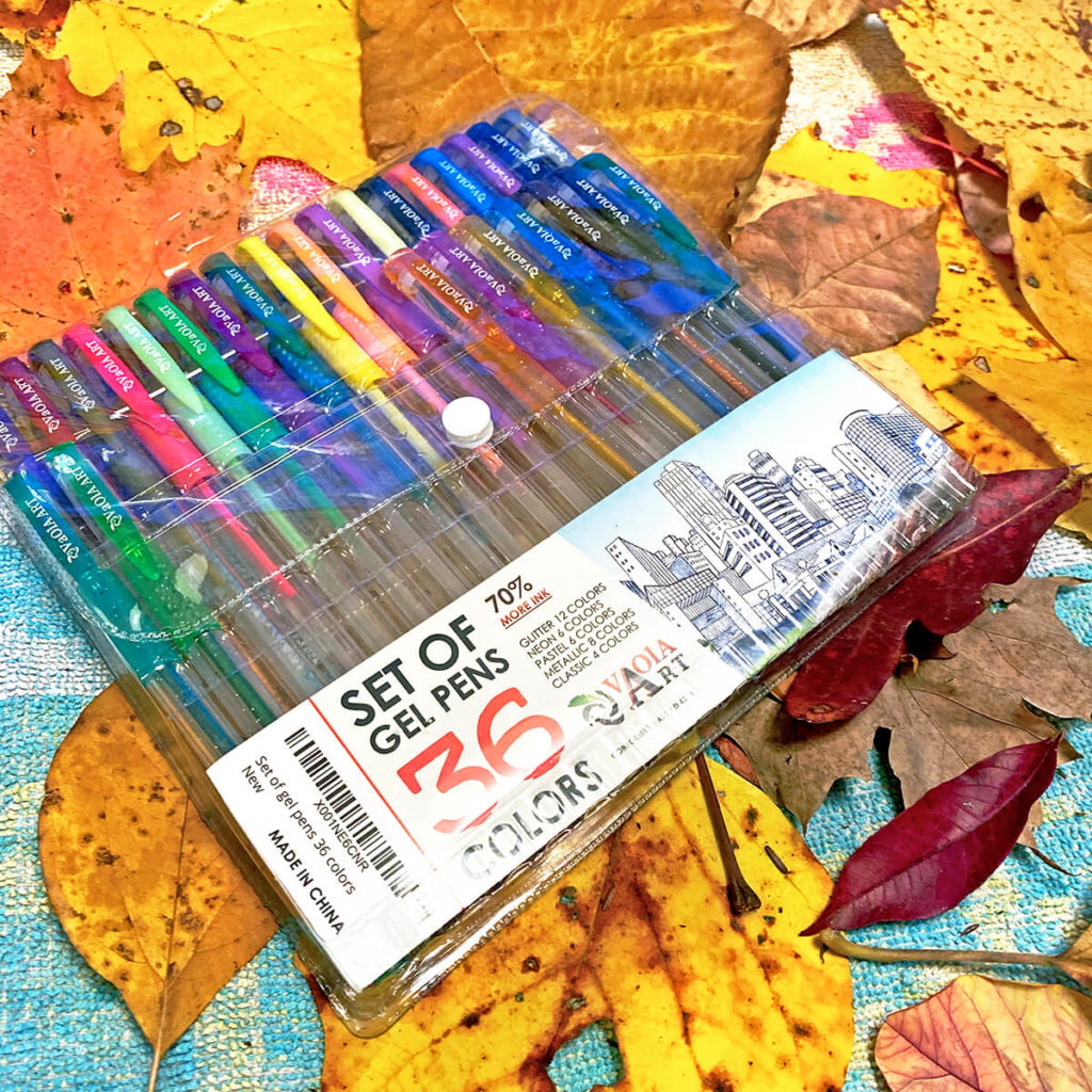Create exquisitely patterned and decorated fall leaves by doodling with gel pens. We love this set of 36 colors that we purchased off of Amazon. Coloring leaves provides hours of relaxing, creative fun! No setup required - just leaves, gel pens and perhaps some great music!!! This is an autumn craft that both you and your kids will love! #fall #leaves #kidscraft #autumn #halloween #crafts #artsandcrafts