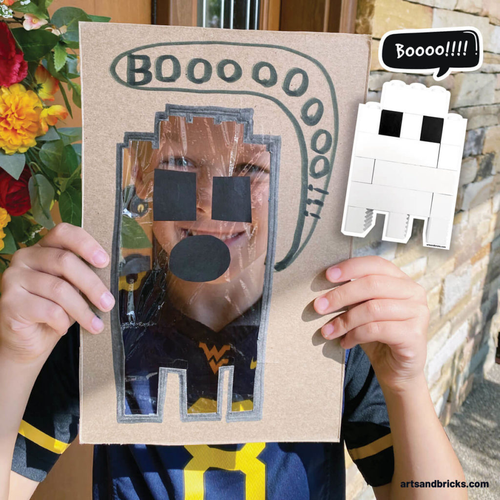 Explore your surroundings with this Ghost Peek-A-Boo Cardboard Craft! Use cardboard (we used a cereal box panel) to create a ghost. Ours is a LEGO brick ghost!!! Add plastic wrap over the body and tape on a spooky face. Don't forget to add a BOO! Next is the fun part, start framing textures and colors - both indoors and outdoors. Don't forget to take pictures! Have fun!
#lego #craft #google #cardboard #forkids #easy #recycled #naturecrafts