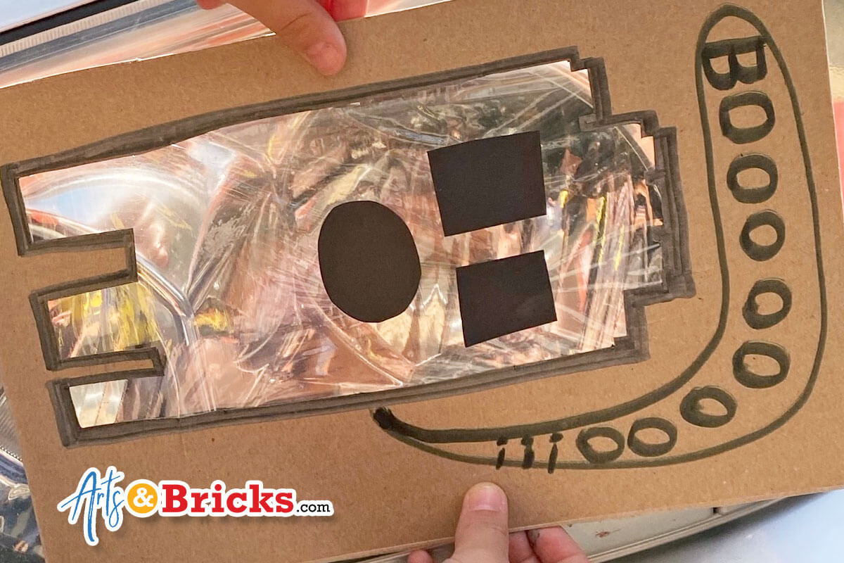 Ghost Recycled Cardboard Fall Craft - Lego Brick Ghost Theme