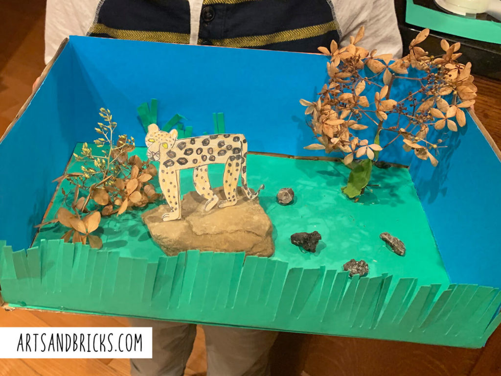Looking for inspiration for a grassland science diorama for elementary-aged kids? Our post shares how we made this paper, rock, and found foliage and rock diorama.