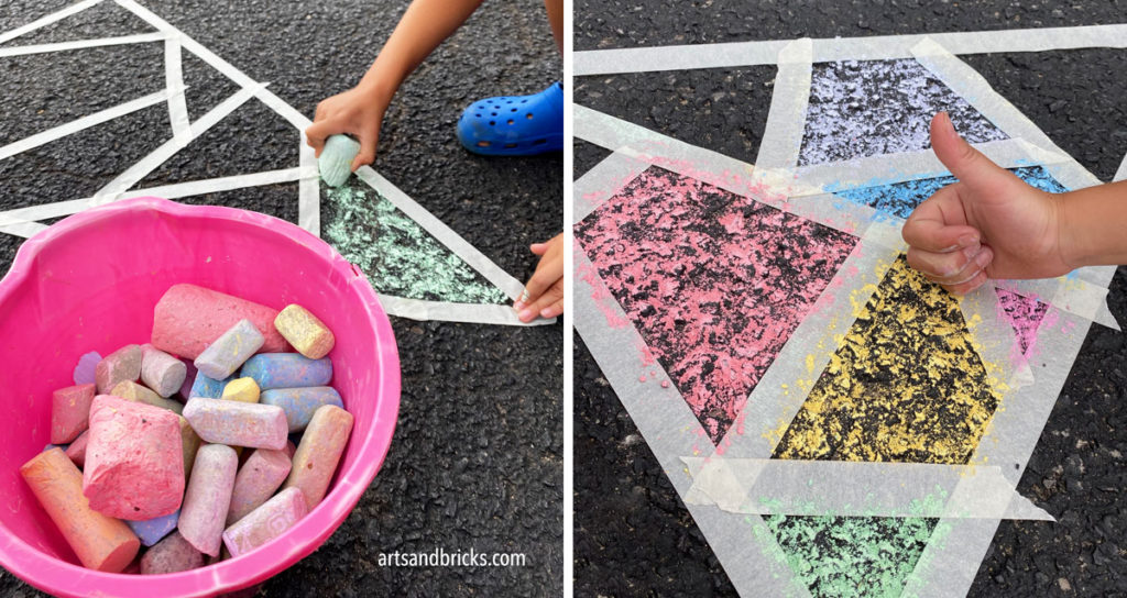 Have you ever looked at your bucket of sidewalk chalk and thought, "What do we do with this?" Today, I'm here to inspire you with a very simple, family-friendly outdoor chalk art project. All you need is chalk, tape and a little creativity!