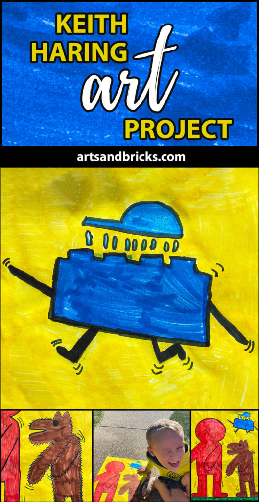 Explore our Keith Haring-inspired Kids Art Project. Learn what characteristics make Keith's work unique -- like motion lines, bright solid colors and cartoon styled faceless people. Our final artwork includes our very own The Hairy Dog, The Dancing Boy and The Blue Lego Brick. #keithharing #art #artclassroom #lego