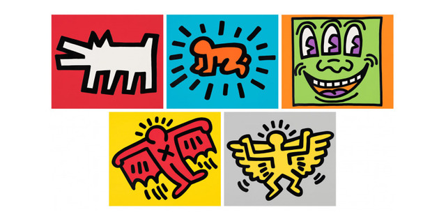 Keith Haring's iconic work became famous in the 1980s. Keith created his own visual vocabulary --- specifically, symbols --- that he used repetitively in his work. For example: The Barking Dog, The Radiant Baby, Three-Eyed Monster, The Flying Devil, and The Angel. The Dancer and the SpaceShip are also very well known. Get inspired by our kid-friendly Keith Haring art project.