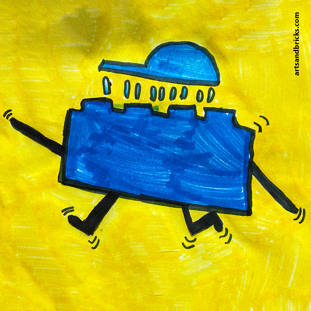 Get inspiration for a Keith Haring-inspired Kids Art Project. Learn what characteristics make Keith's work unique -- like motion lines, bright solid colors and cartoon styled faceless people. Our final artwork includes our very own The Hairy Dog, The Dancing Boy and The Blue Lego Brick.