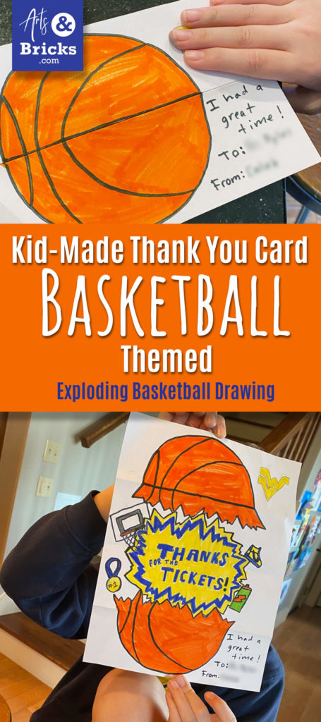 For this awesome fold-out basketball surprise thank you card, my fifth-grade son followed Art for Kids Hub's How To Draw A Basketball Folding Surprise. We updated the exploding basketball to hold a Thank You message for tickets to our favorite college team! Look how great it turned out! Plus, it was great mommy/son time drawing and coloring together!

Need some inspiration to inspire your family to make homemade and hand-drawn cards? Our blog post shares a few of my favorites!