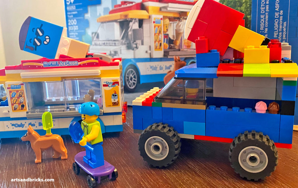 A fun summer set, the LEGO City Ice Cream Truck serves up popsicles and ice cream to hungry Minifigures and pets!