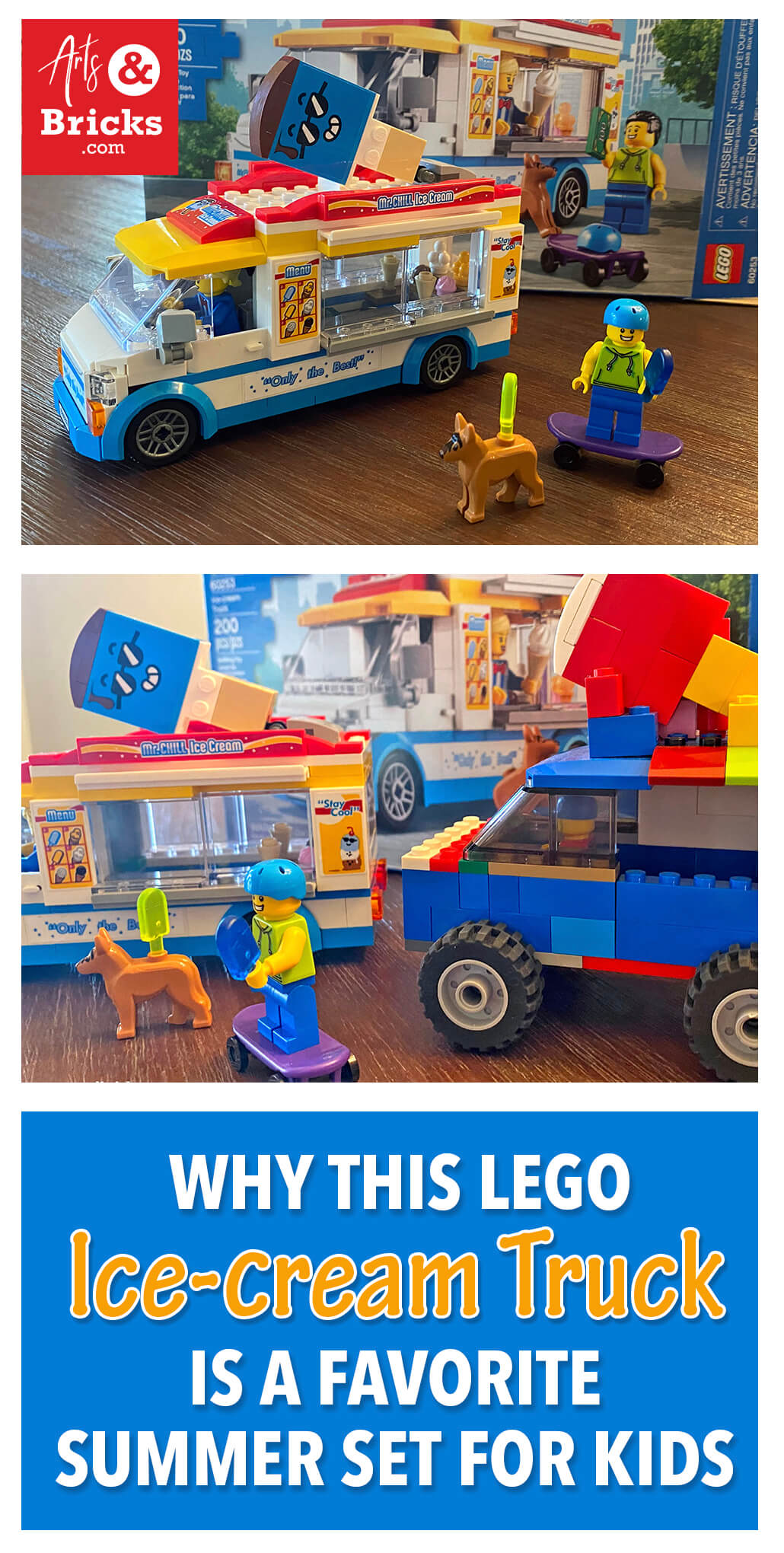 A fun summer set, the LEGO City Ice Cream Truck serves up popsicles and ice cream to hungry Minifigures and pets!