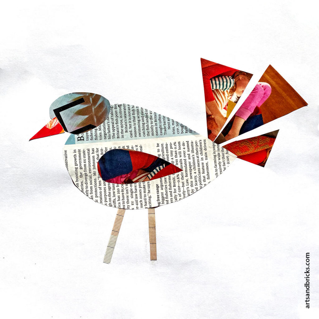 Bird collage created with magazine clippings