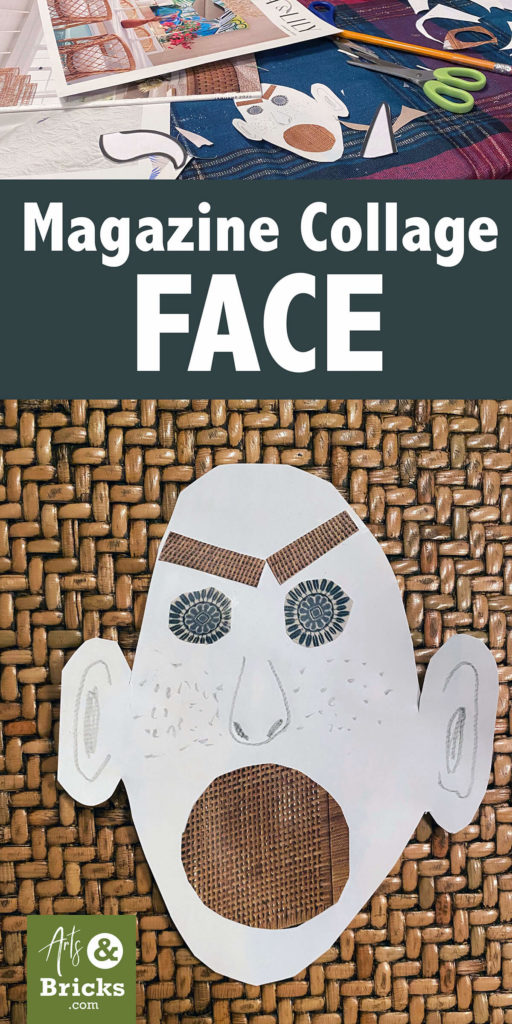 Get creative with textures and shapes cut from magazines. Kids can make interesting human faces using magazine collage techniques. See this face and other examples of children's magazine collage art.
