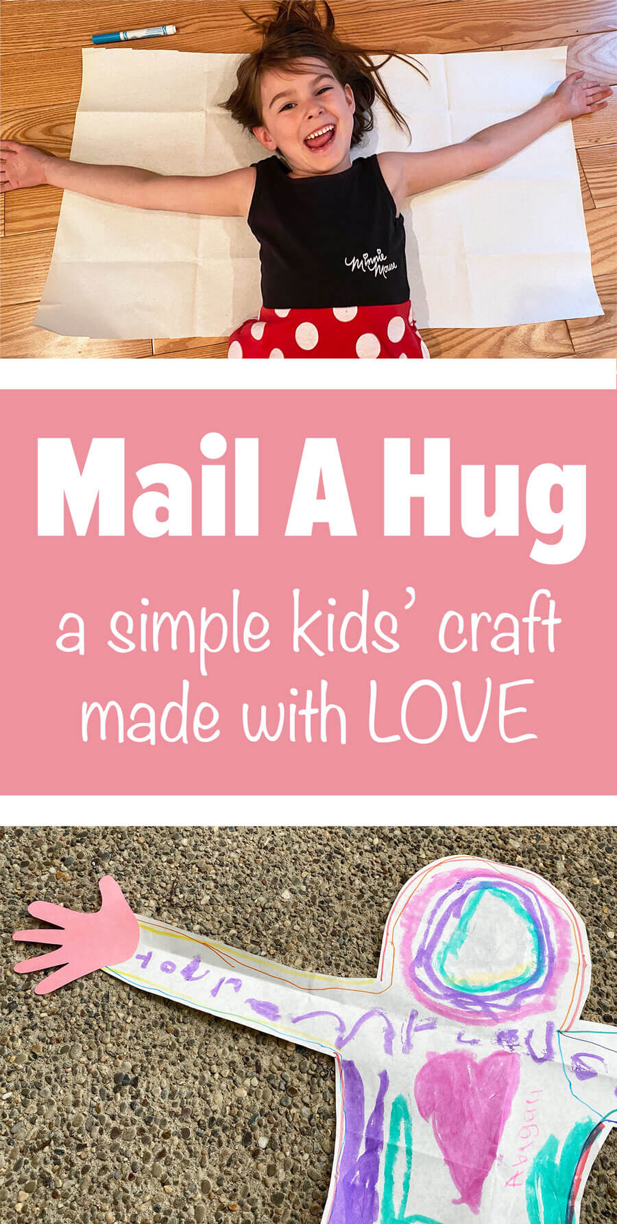 Brighten someone's day! Send a hug from your child. This simple family-friendly craft is perfect for quarantine, grandparents day, deployed parents and more! Get inspired and learn how to create your own from our blog. #diycraft #familyfriendly #shareahug #makeahug #mailahug