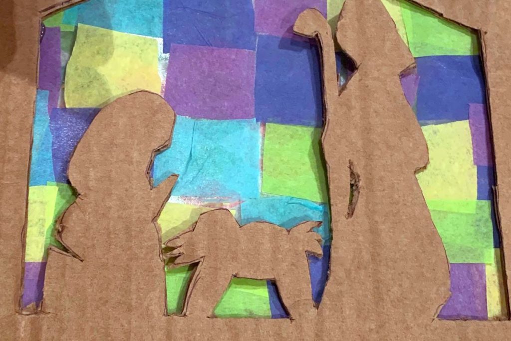 Learn how to make adaptations to this nativity tissue paper mosaic craft