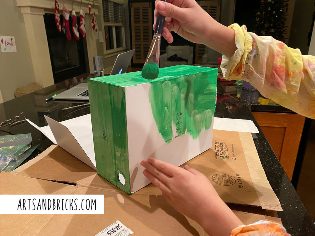 For a 5th grade jungle, rainforest diorama, my son painted the exterior and the interior of his diorama box with shades of green paint. Learn more about his process and get inspired by the finished project. Full post on our blog.