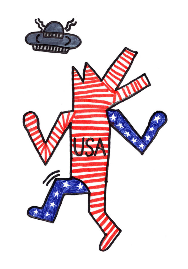 This patriotic figure was drawn in Keith-Haring style by an elementary-aged child. 