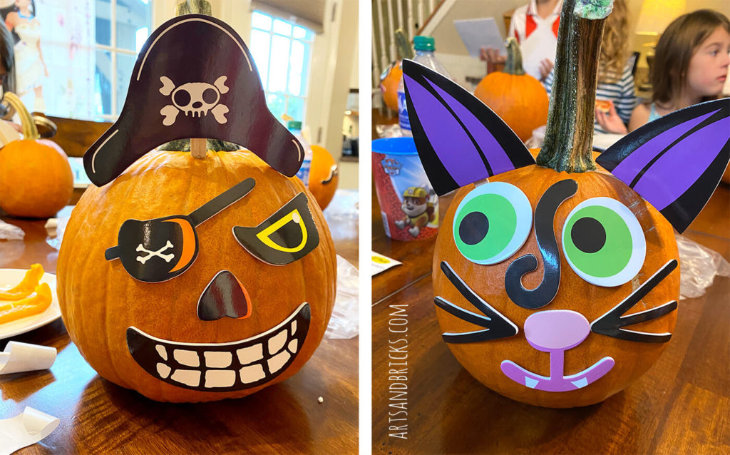 Foam stickers for pumpkin decorating are a playful, easy, no-mess solution to decorating pumpkins for Halloween with kids.