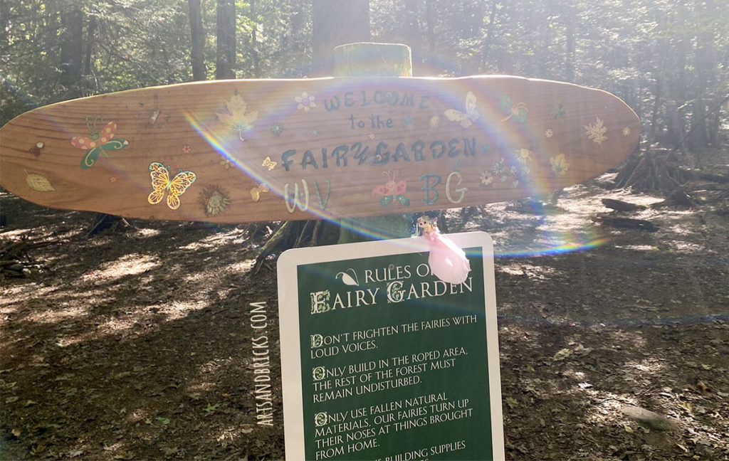 Rules of a Fairy Garden, includes: 1) Don't frighten the fairies with loud voices. 2) Only build in the roped area, the rest of the forest must remain undisturbed. And more...