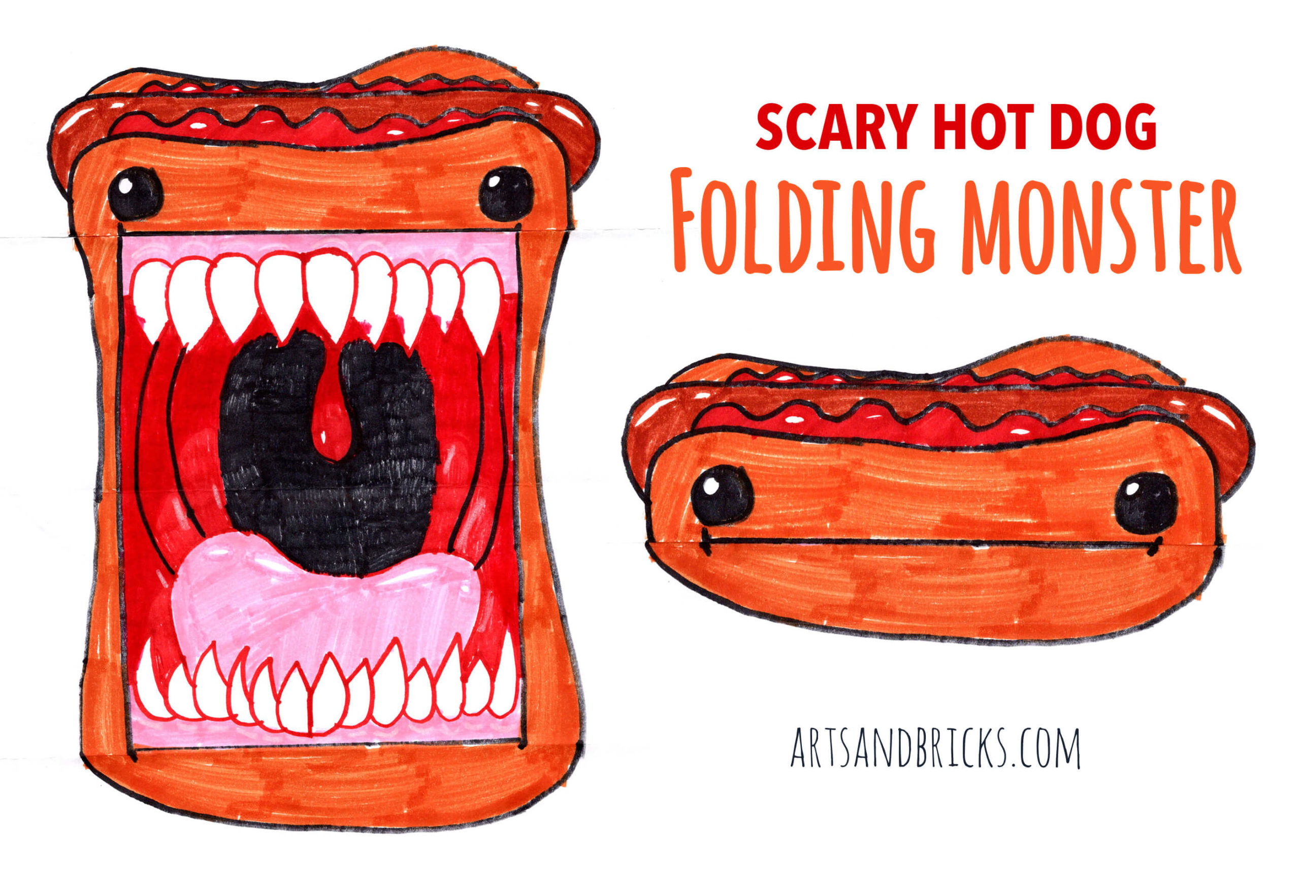 Check out this unsuspecting hot dog that all of a sudden wants to devour you, not be devoured itself! Following along with Art for Kids Hub how to video.