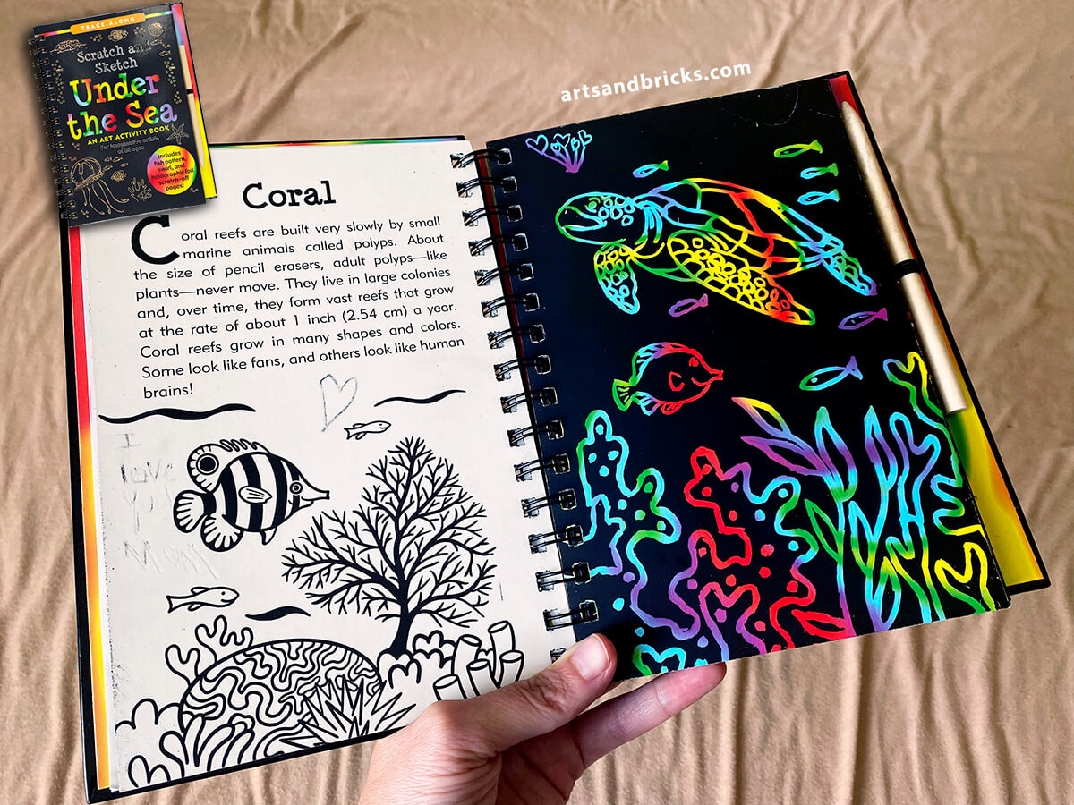 Scratch and Draw gift book for artistic kids. Behind the black scratchable surface are patterns, swirls, holographic foil, and more!