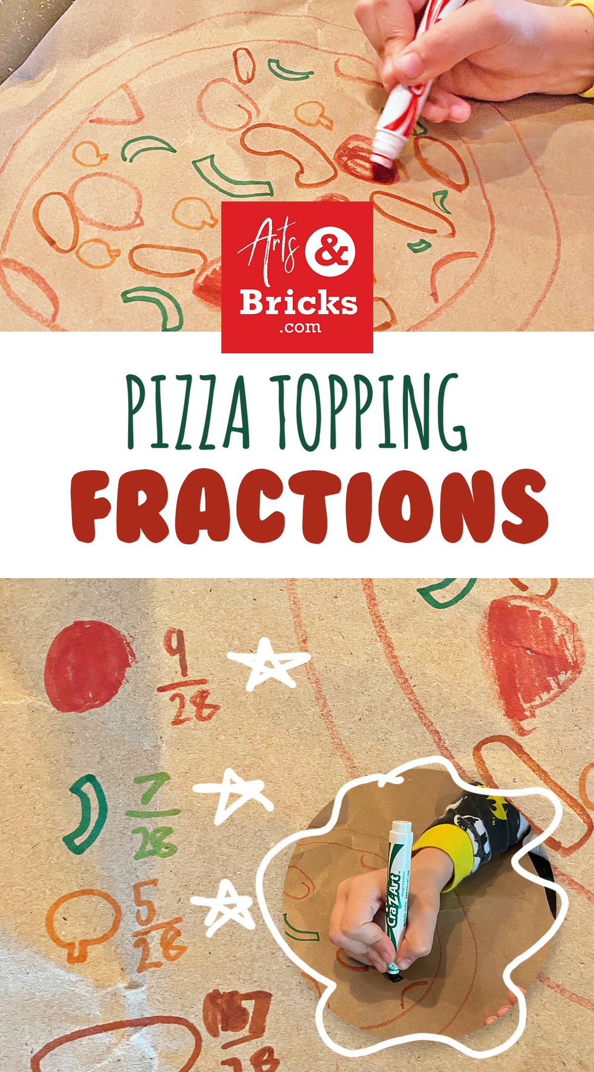 With virtually no prep, this simple pizza topping fractions math activity is a perfect short activity for students just learning about fractions. It gives students a visual way to count and understand the concept of numerators and denominators. #playful #steam #stem #drawit #homeschool #teachfractions #fractions #pizza #math