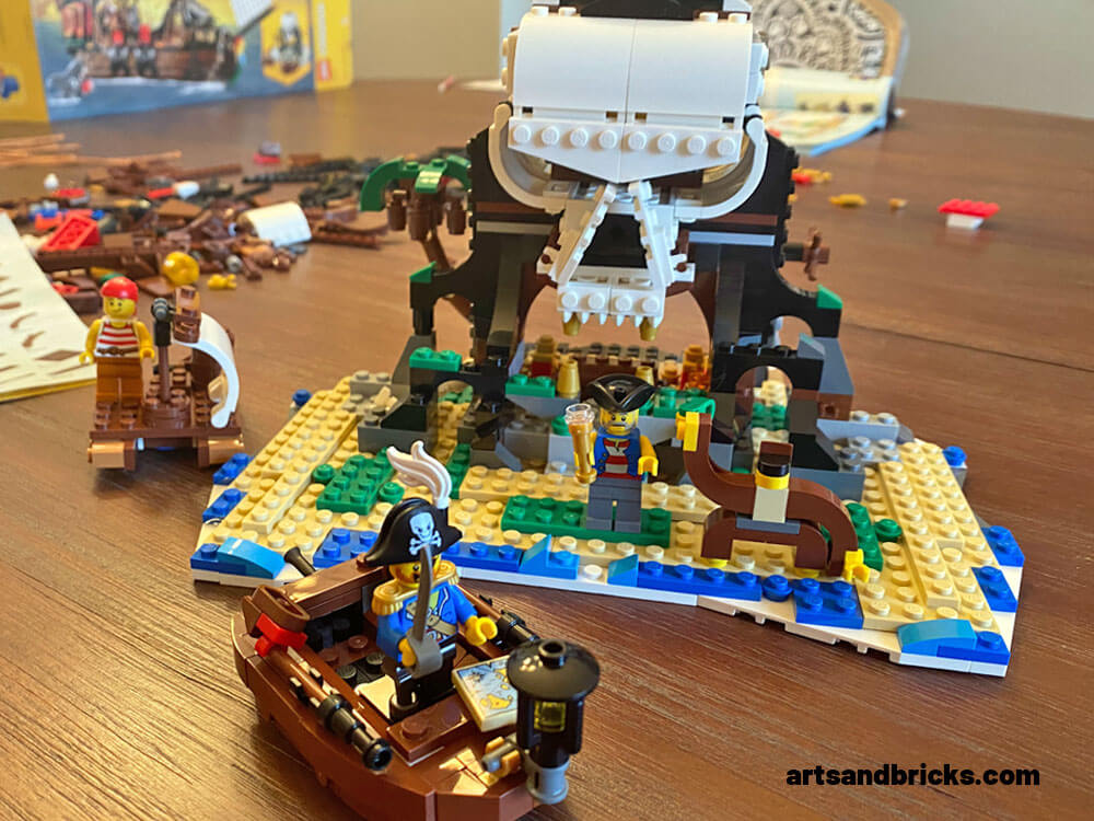 Read about Arts and Bricks's experience building Skull Island from the 2020 LEGO Pirate Ship set 31109 with kids.