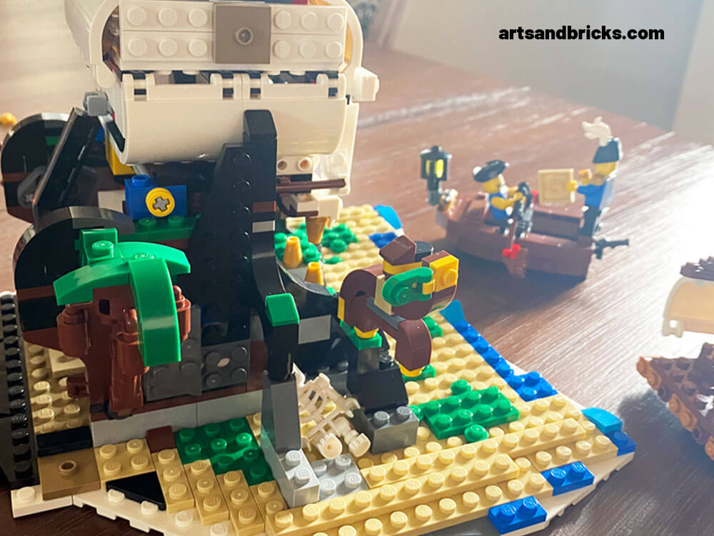 Read about Arts and Bricks's experience building Skull Island from the 2020 LEGO Pirate Ship set 31109 with kids.