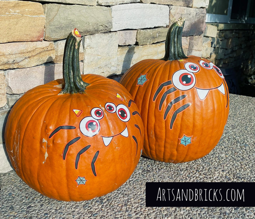 Sticker Faces for Pumpkins - Simple Pumpkin Decorating Craft Kits for Kids: By far, the easiest pumpkin decorating we've tried are sticker kits. They're virtually mess-free, with almost no prep or clean-up time. The kits are easily purchased online (with 2-day delivery, thanks to Amazon). Most kits come with dozens of face ideas, so you're whole family or class can decorate pumpkins together with a single kit.