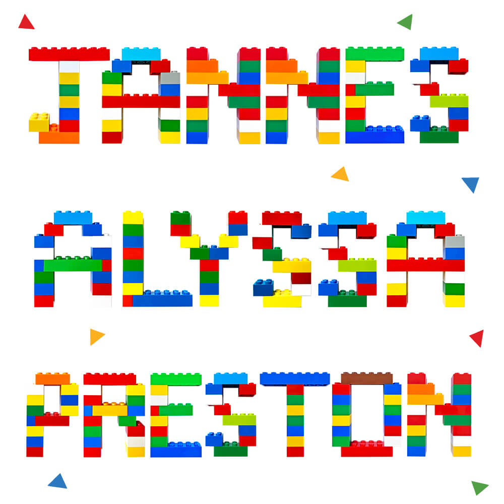 Personalized Wall Decor: Names built from LEGO building bricks